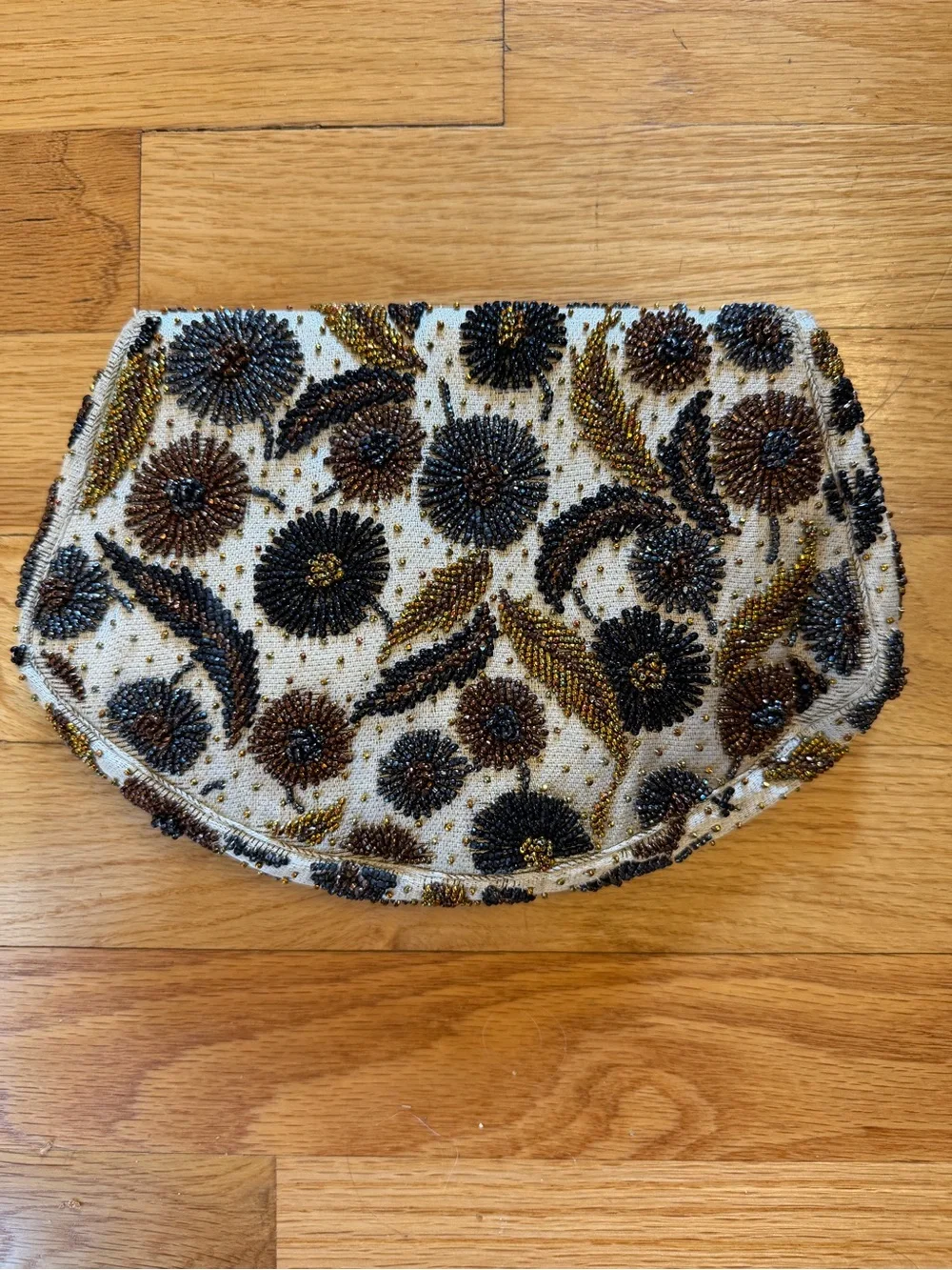 Paris Beaded Floral Evening Clutch in Ivory, Black & Gold-Tone